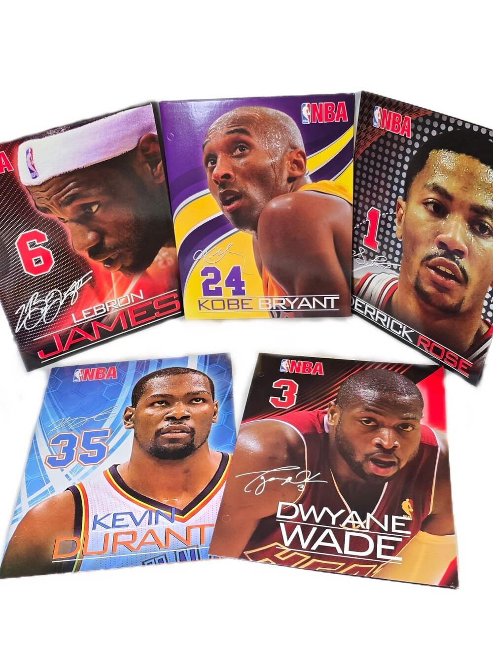 Kobe Bryant , LeBron, Wade, Durant Etc NBA School 2 Pocket Folders Bundle Of 5